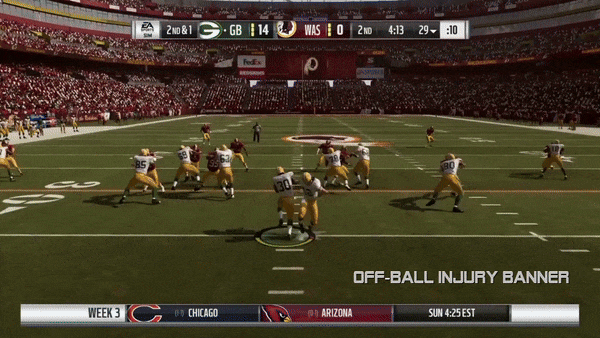 A gif showing off the Offball Injury banner in Madden